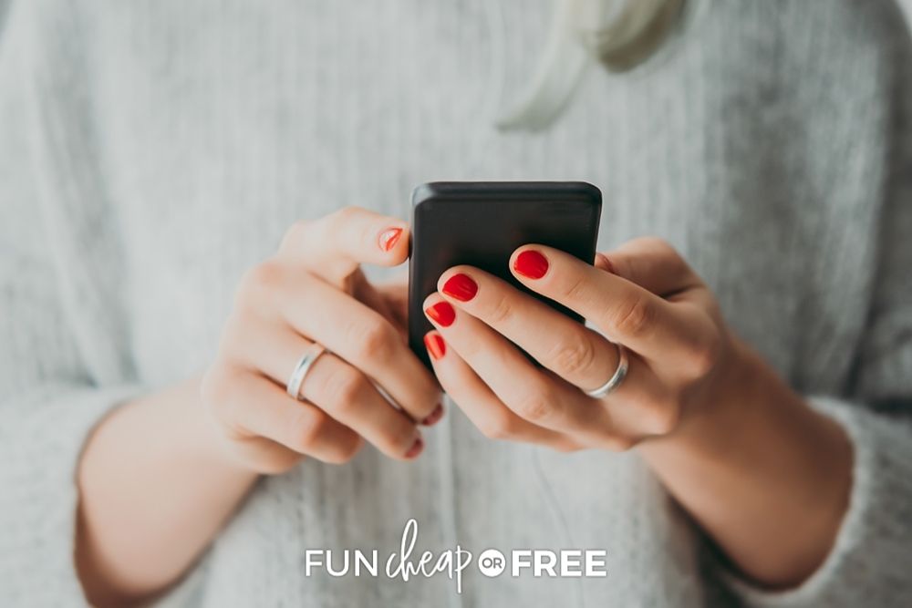 woman downloading app on phone, from Fun Cheap or Free