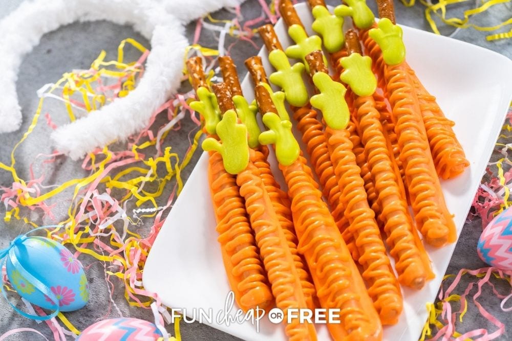 carrot stick pretzel rods for Easter, from Fun Cheap or Free