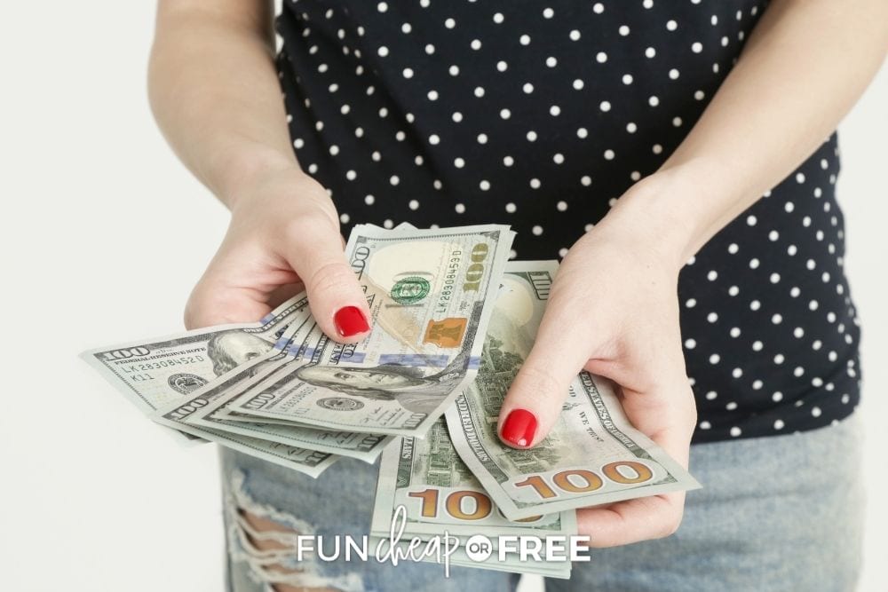 woman counting cash, from Fun Cheap or Free
