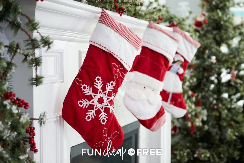 Stockings hanging on a mantle, from Fun Cheap or Free