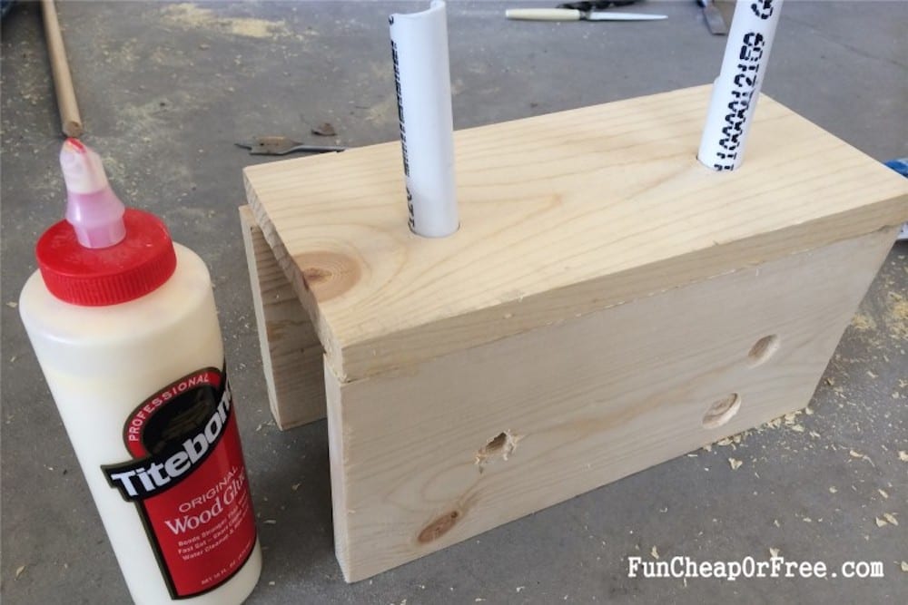 Water balloon filler station with wood glue, from Fun Cheap or Free