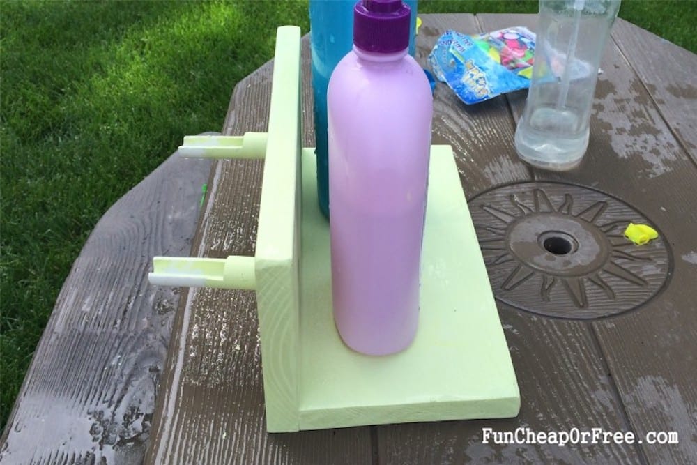 Water balloon filler bottles on top of station, from Fun Cheap or Free