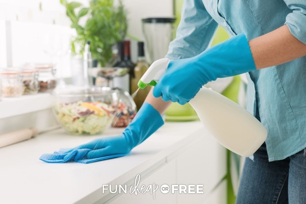woman cleaning home with microfiber cloths, from Fun Cheap or Free