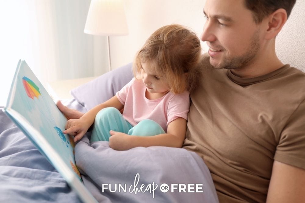 dad and daughter reading, from Fun Cheap or Free