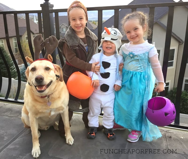 Affordable and adorable DIY Frozen Halloween costumes for the whole family! See how we did it! www.FunCheapOrFree.com