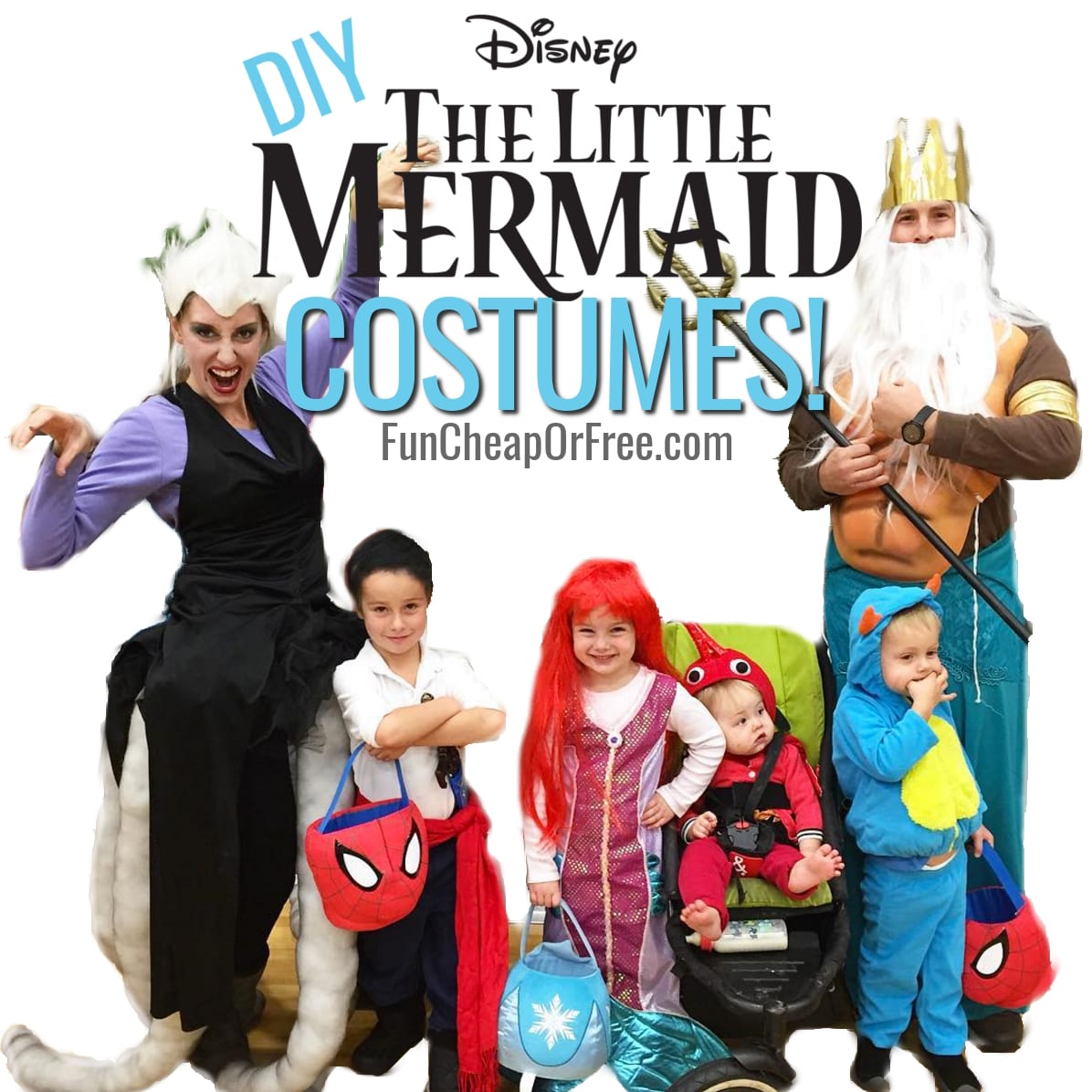 Cutest DIY Little Mermaid costumes EVER! Great family costume idea.