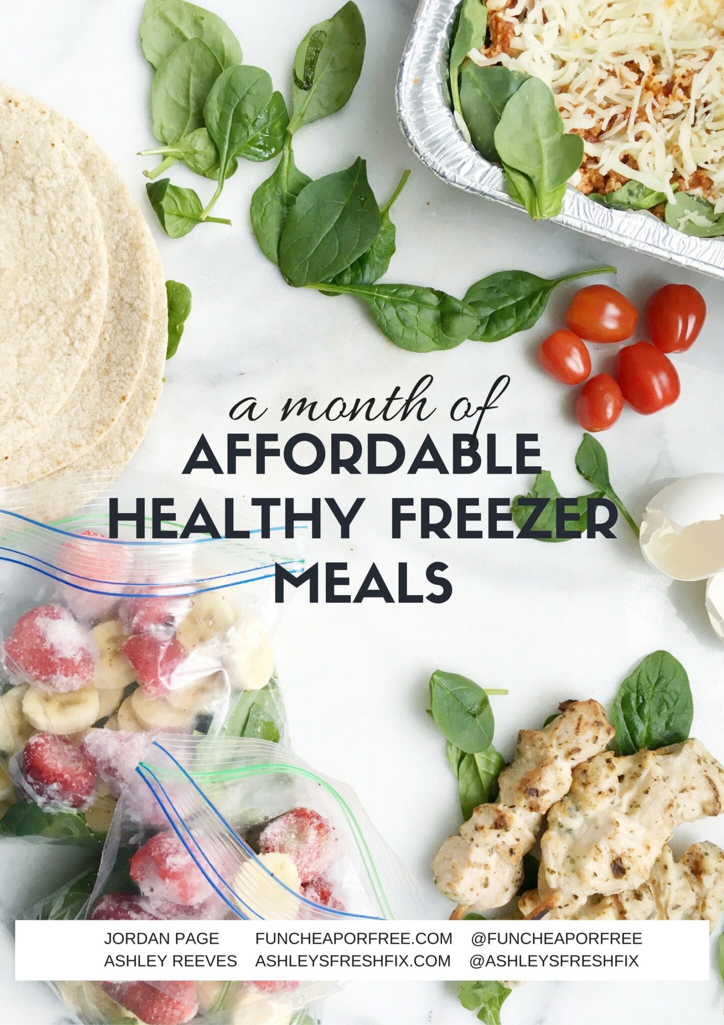 A FREE ebook to bring you an entire MONTH of healthy, affordable, oh-so-delicioso freezer meals, as well as healthy eating and meal planning tips. Freezer meals will save your life! They save you time, money, and brain space.