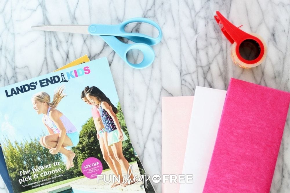 magazines, tissue paper, scissors and tape, from Fun Cheap or Free