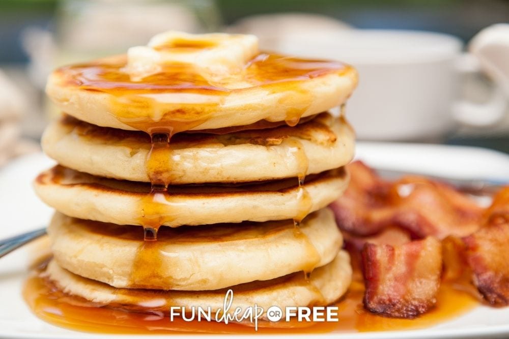 stack of apple ring pancakes with bacon, from Fun Cheap or Free