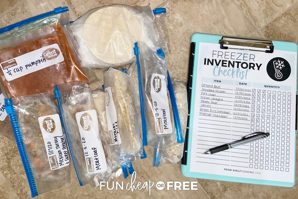 Freezer foods and freezer inventory checklist printable, from Fun Cheap or Free