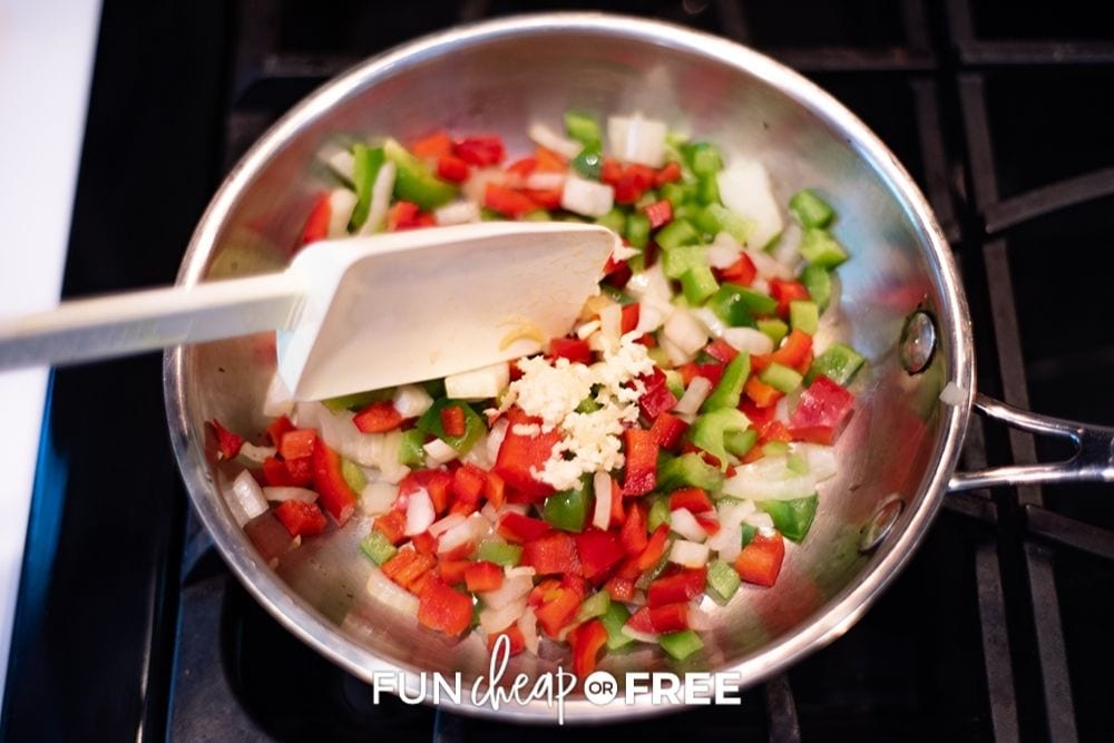 cooking diced veggies in fry pan, from Fun Cheap or Free