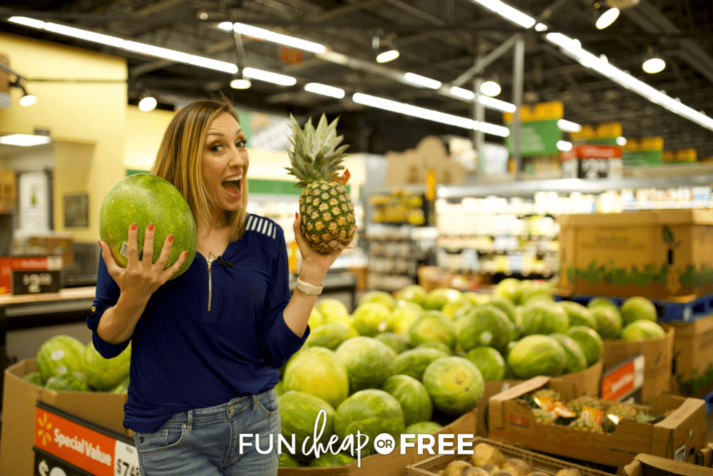 Jordan Page picking produce at grocery store, from Fun Cheap or Free