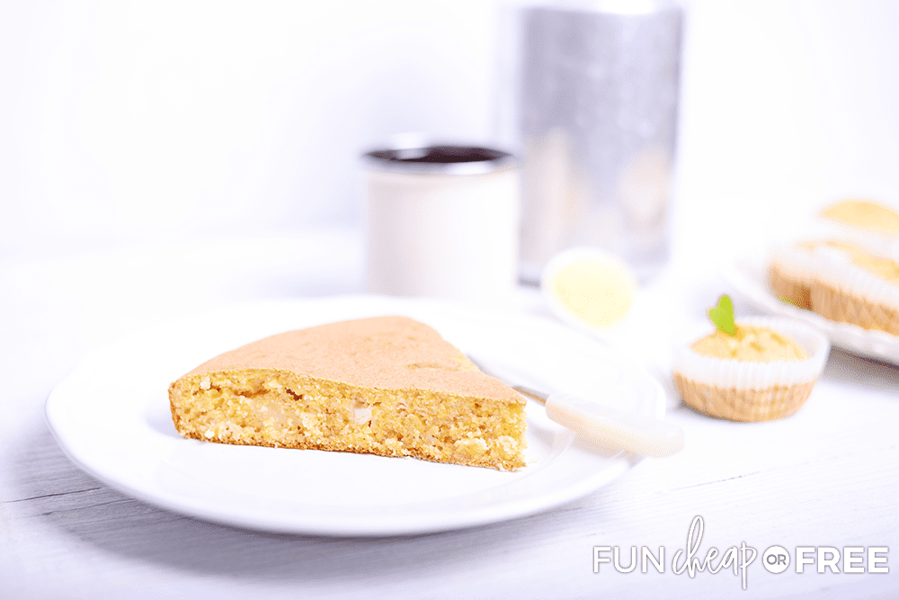 Wedge of cornbread on a plate, from Fun Cheap or Free