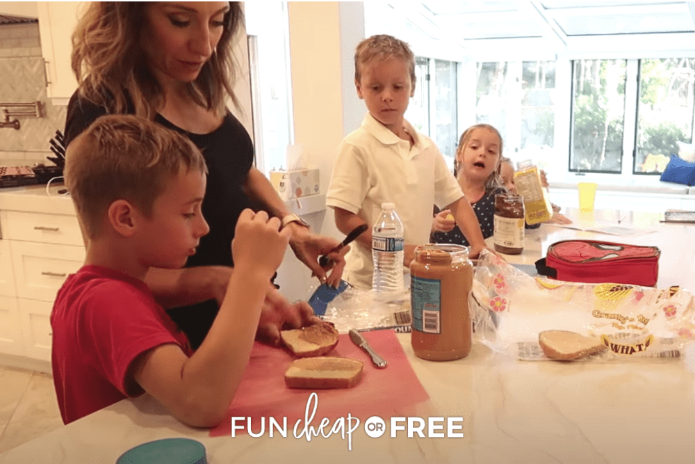 Jordan Page prepping lunch with kids, from Fun Cheap or Free