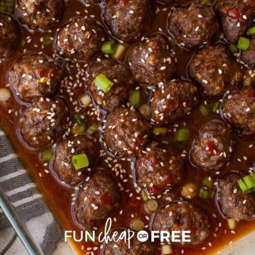 sweet and sour meatballs in glass dish, from Fun Cheap or Free