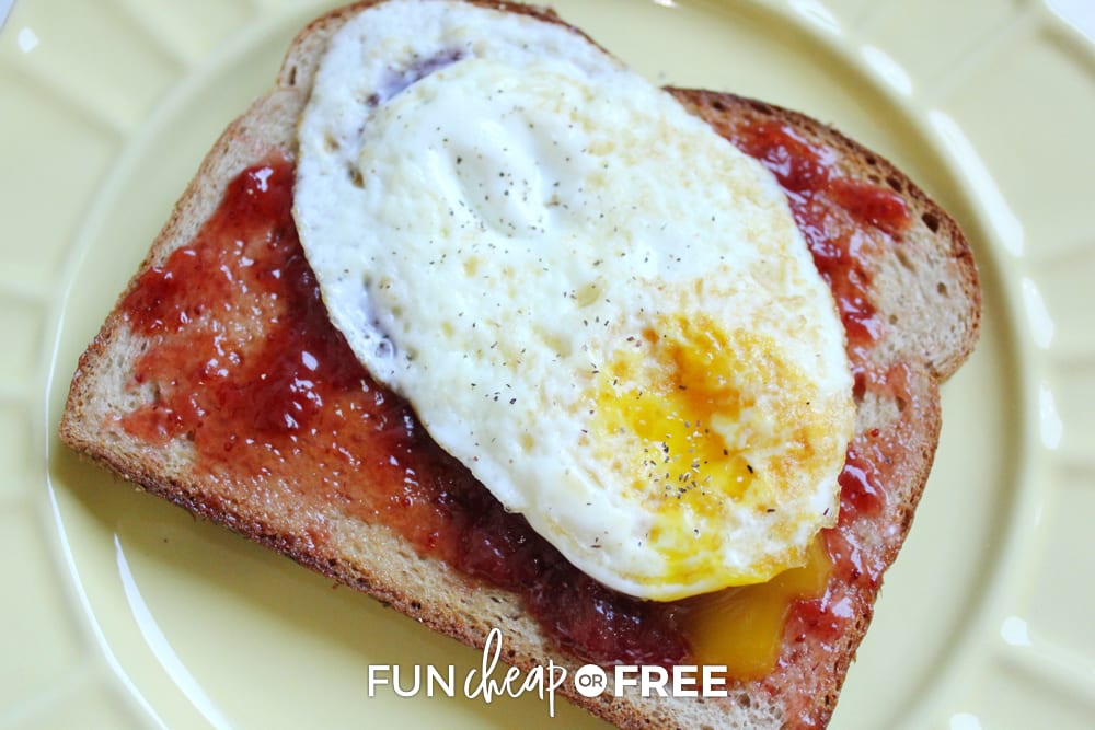 A delicious fried egg on toast with jam from Fun Cheap or Free