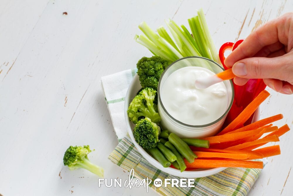 hand dipping carrot in ranch, from Fun Cheap or Free