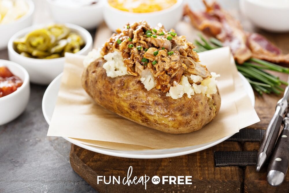 Baked potato on a plate from Fun Cheap or Free