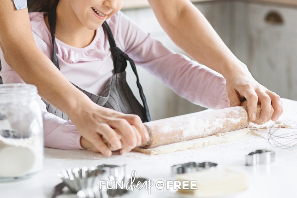 mother and daughter rolling out dough, from Fun Cheap or Free