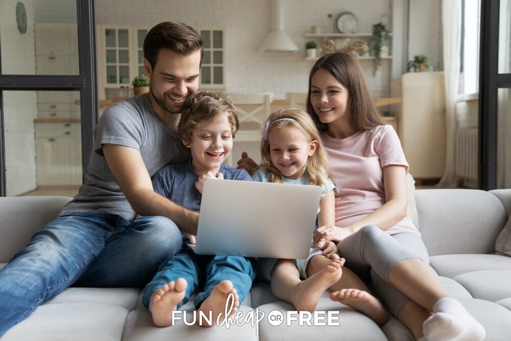 family using a laptop on the couch, from Fun Cheap or Free