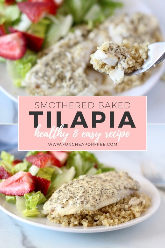 Baked tilapia on a plate from Fun Cheap or Free