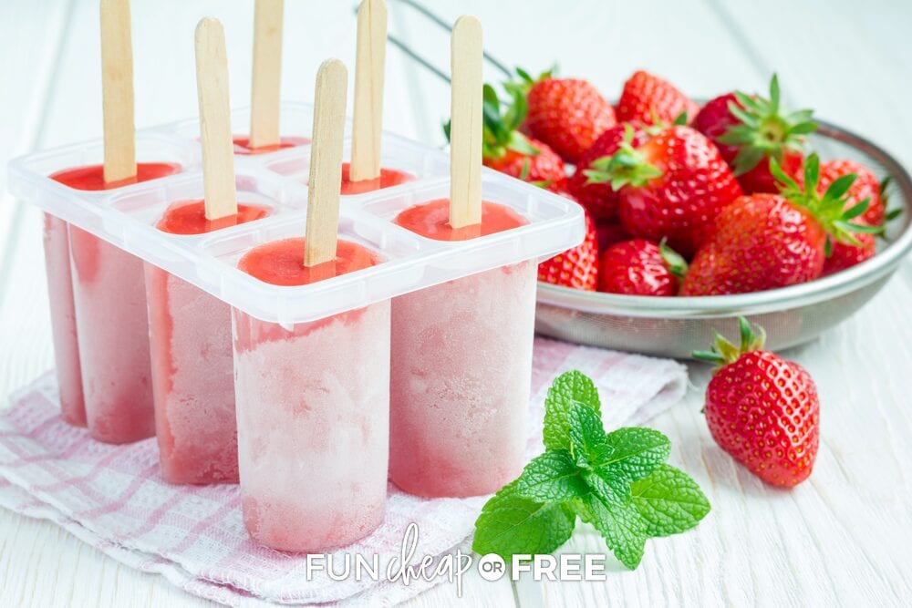 homemade strawberry popsicles,  from Fun Cheap or Free