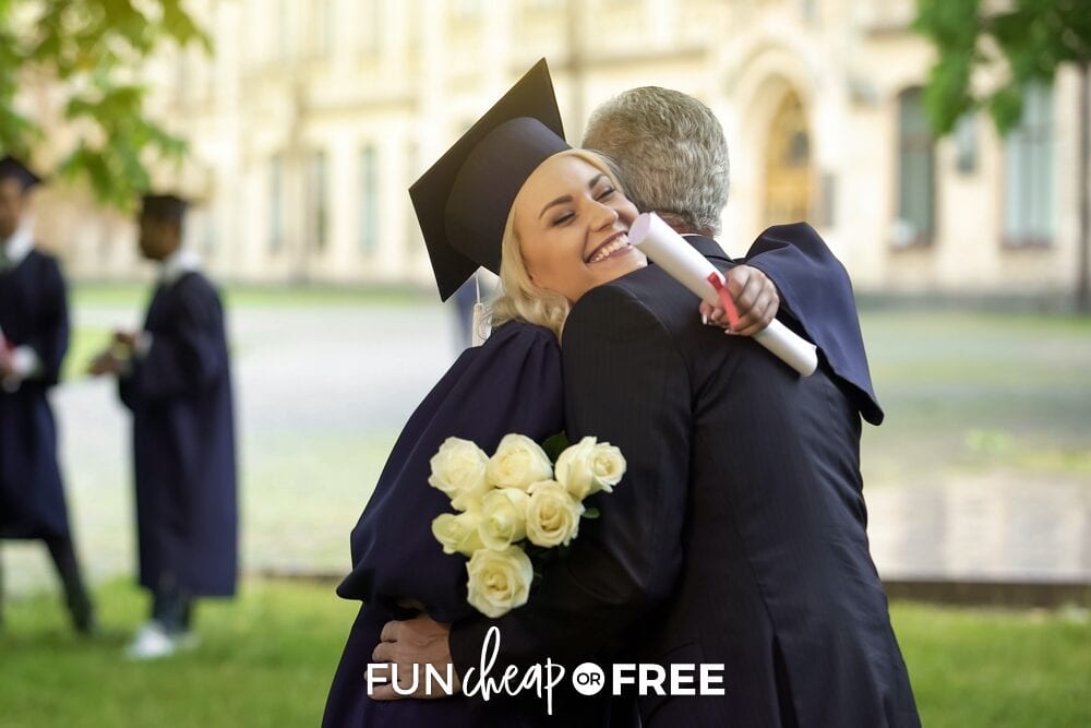 Woman hugging father after graduating, from Fun Cheap or Free