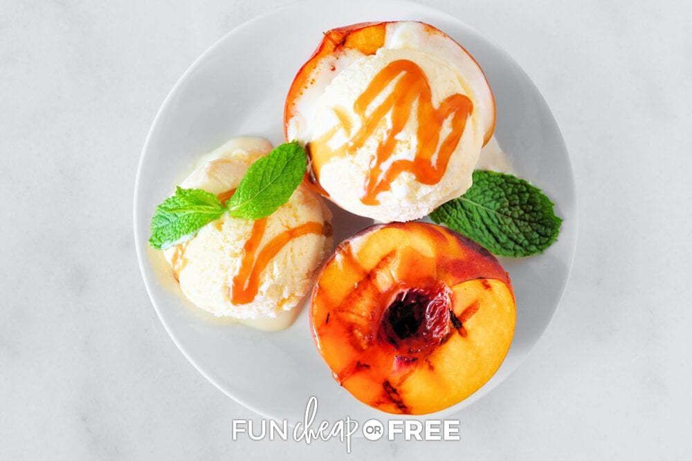 grilled peaches with homemade ice cream, from Fun Cheap or Free!
