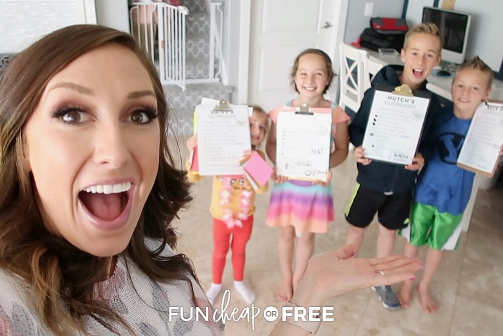 Jordan Page and kids with clipboards, from Fun Cheap or Free
