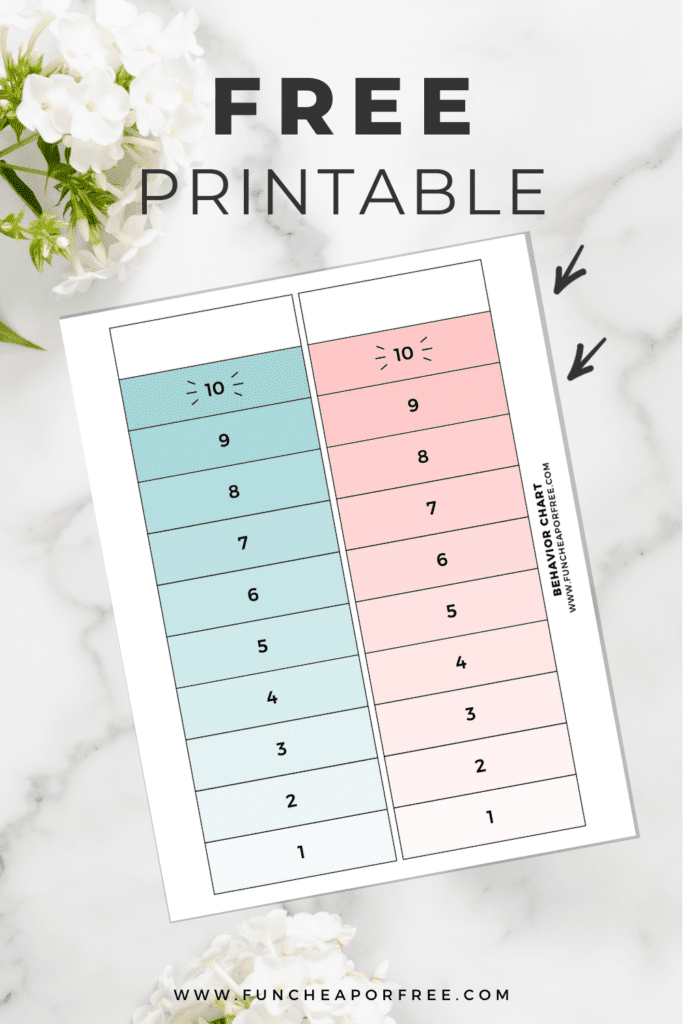 Free printable behavior chart on a counter, from Fun Cheap or Free