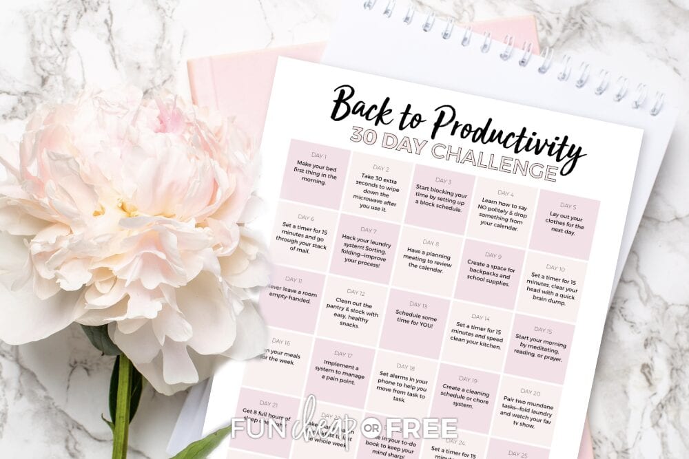 Let's get back to productivity this month with a 30 day productivity challenge to help you do life better from Fun Cheap or Free