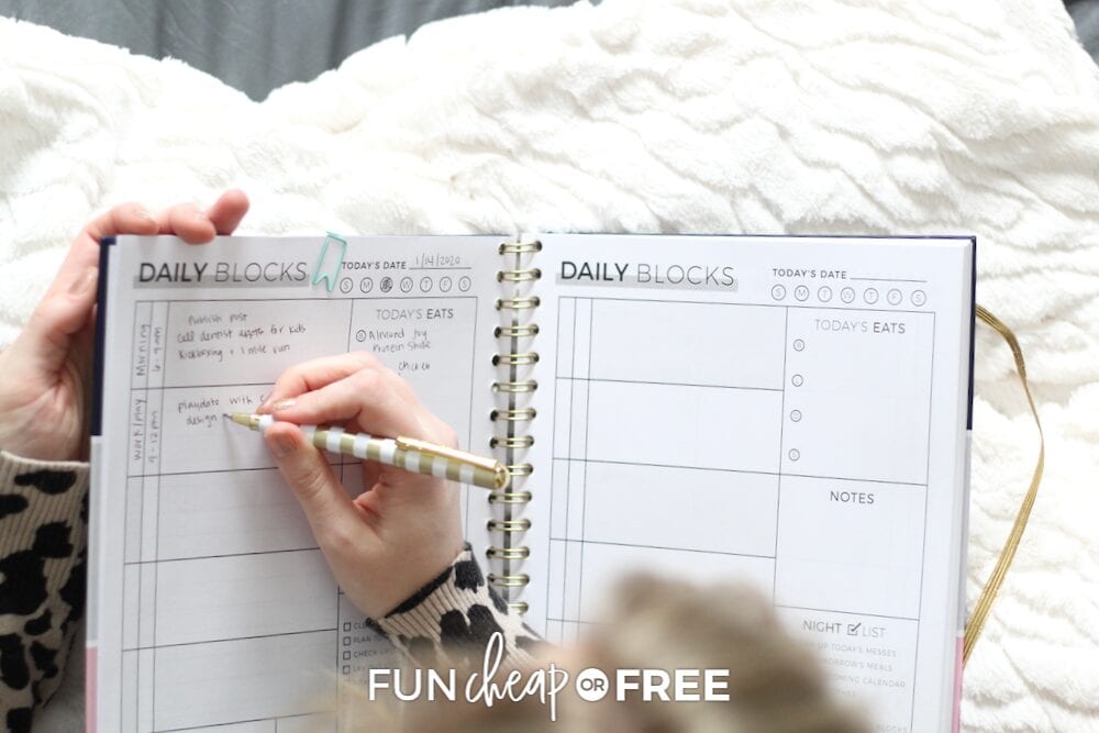 filling out summer routine in the productivity planner from Fun Cheap or Free