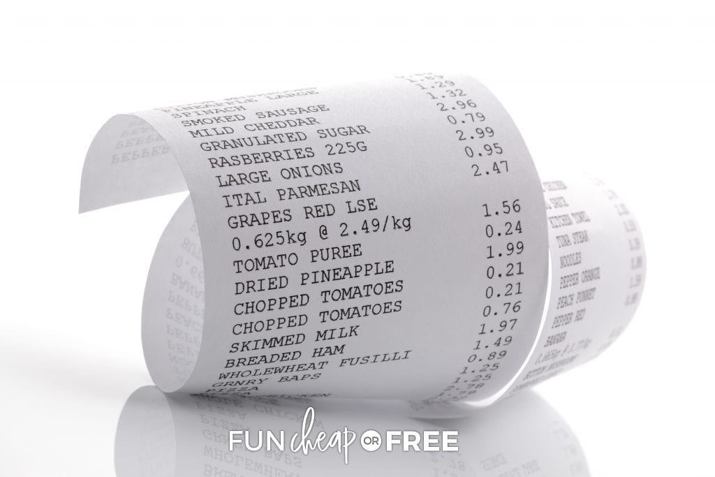 Closeup of a receipt, which can turn into paper clutter, from Fun Cheap or Free