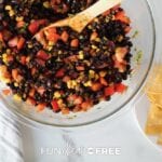 Black bean and corn salsa recipe in a bowl, from Fun Cheap or Free