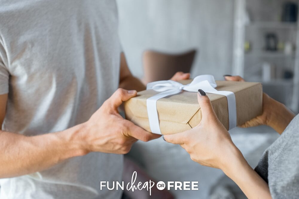 Man giving woman wrapped gift, from Fun Cheap or Free