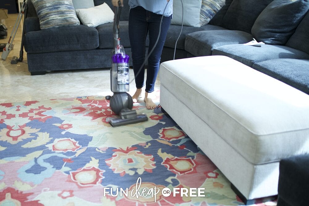 Jordan vacuuming her rug, from Fun Cheap or Free