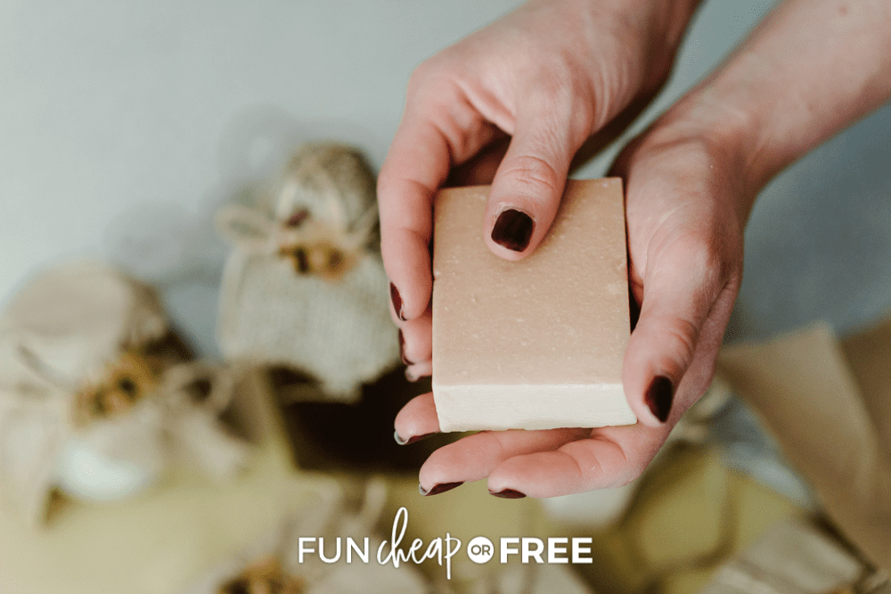 woman holding a bar of homemade soap, from Fun Cheap or Free