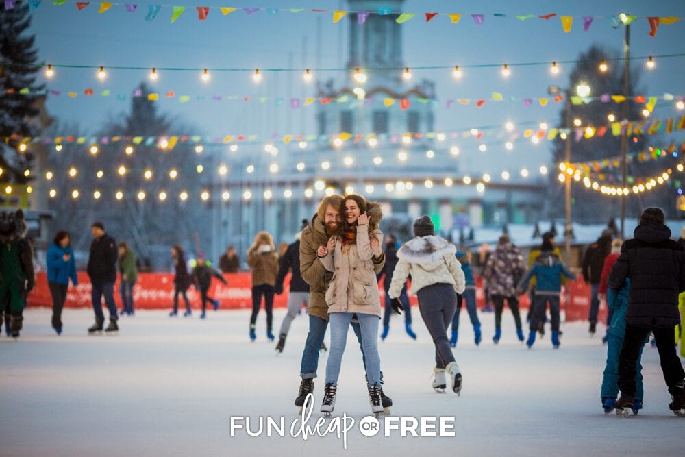 Couple skating on ice during winter date, from Fun Cheap or Free