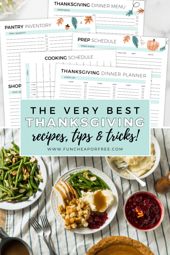 Image with text that reads "the very best Thanksgiving recipes, tips, and tricks" from Fun Cheap or Free
