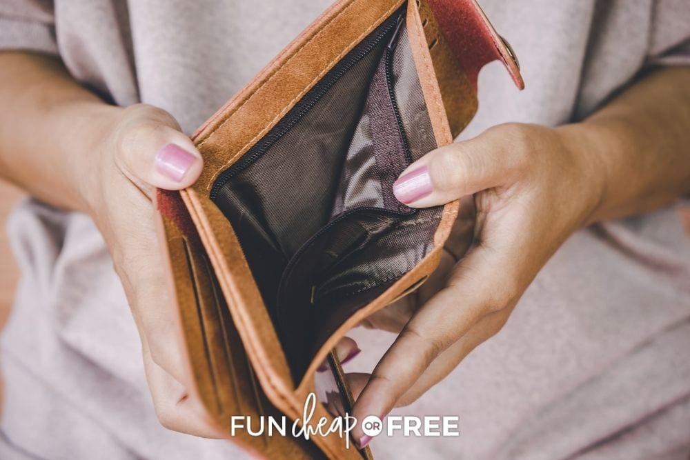 student holding empty wallet, from Fun Cheap or Free