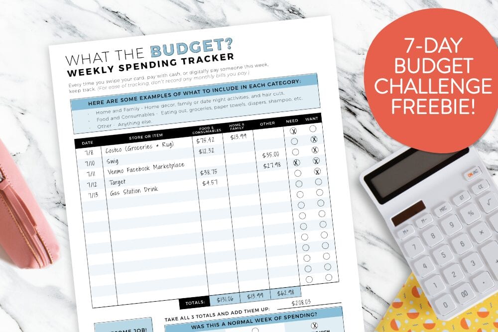 Weekly spending tracker printable from Fun Cheap or Free