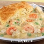 Chicken pot pie on a plate from Fun Cheap or Free.