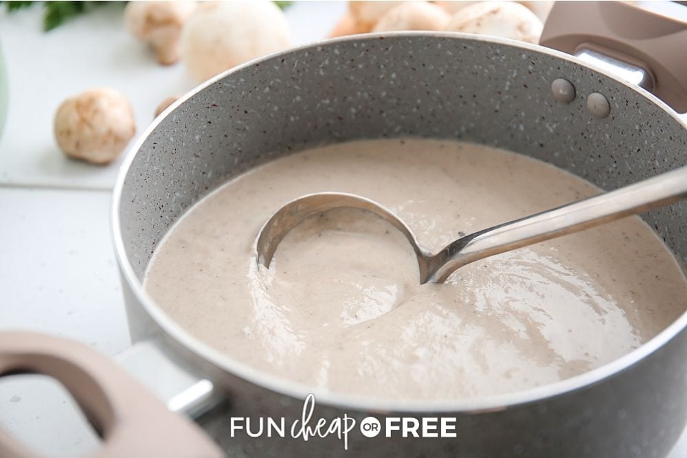 Pot of cream of mushroom soup from Fun Cheap or Free. 