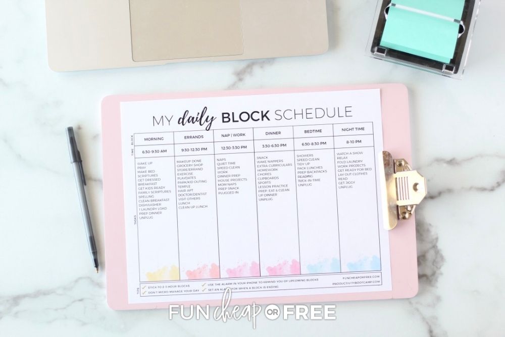 block schedule for back to school routine, from Fun Cheap or Free