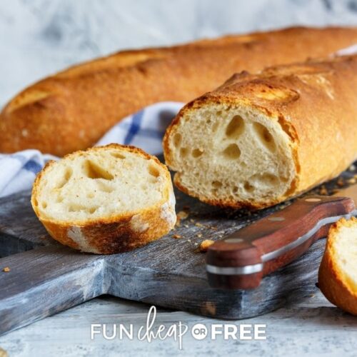 French bread baguette on a butting board from Fun Cheap or Free.