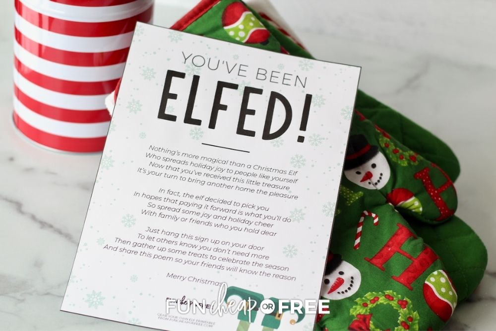 you've been elfed printable, from Fun Cheap or Free